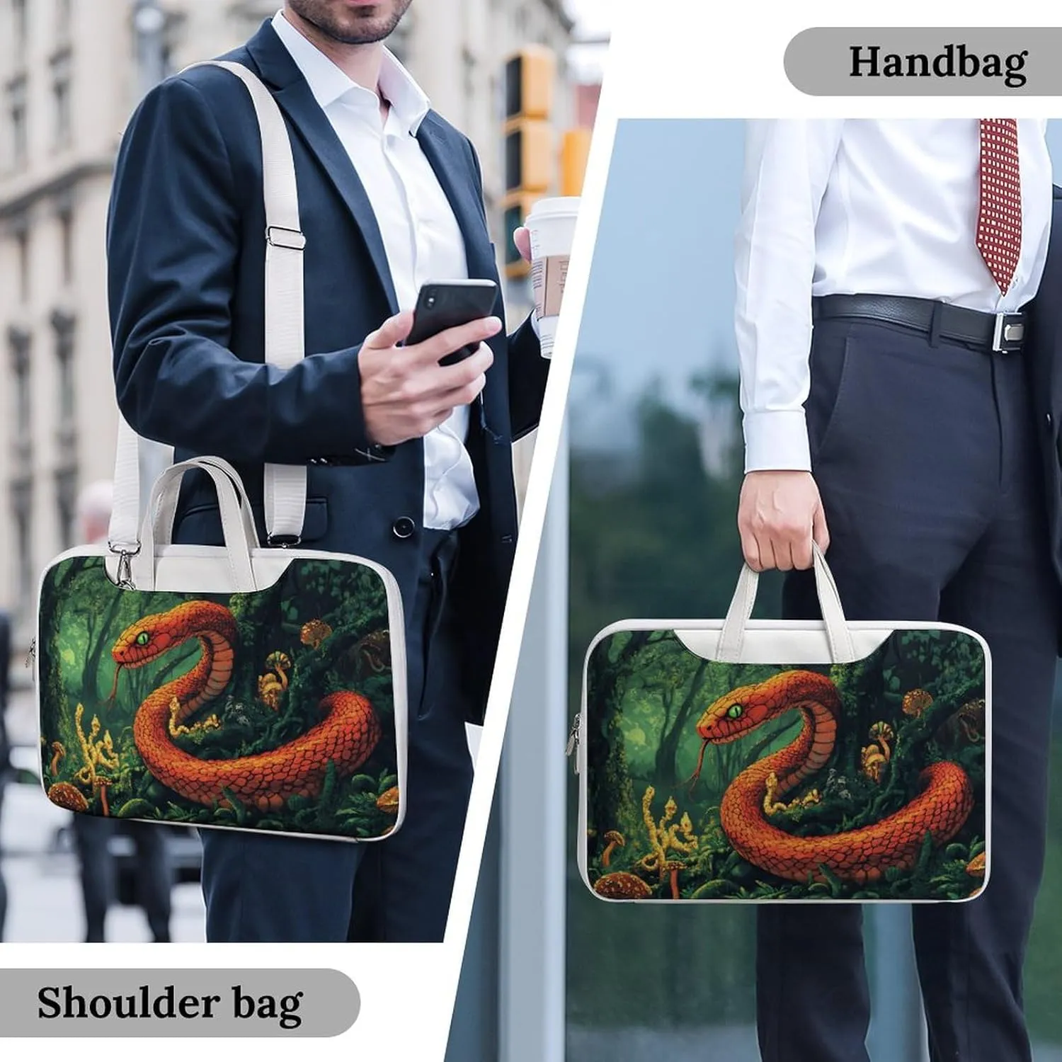 Red Snake Demonic Serpent Leather Bag Laptop Case Slim Water Resistant Computer Bags with Handle Briefcase for Work