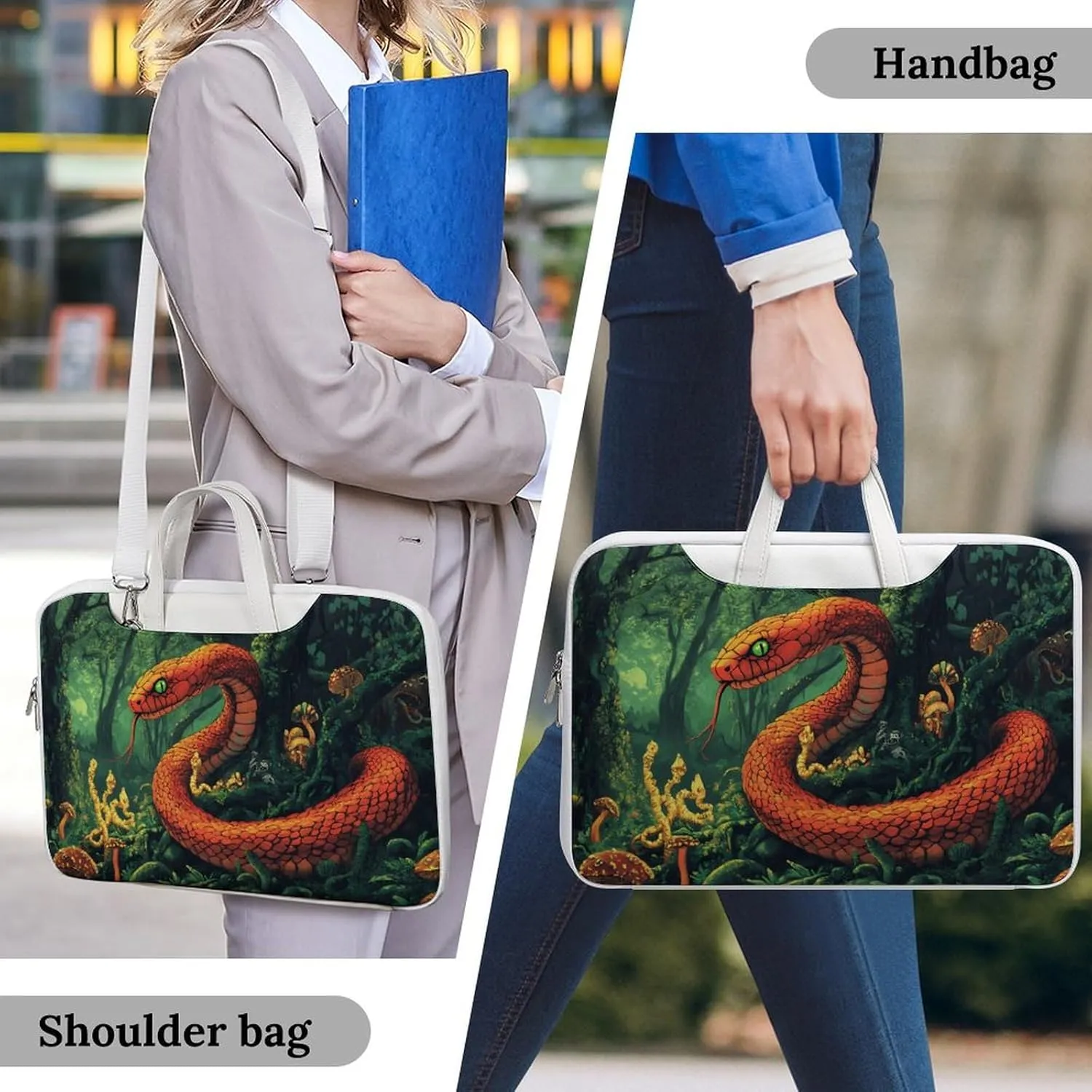Red Snake Demonic Serpent Leather Bag Laptop Case Slim Water Resistant Computer Bags with Handle Briefcase for Work