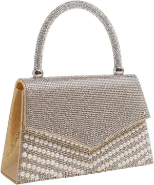 Rhinestone Pearl Clutch Purse for Women Sparkle Purse Top Handle Evening Clutch Bag Crystal Wedding Bridal Clutch (Gold)