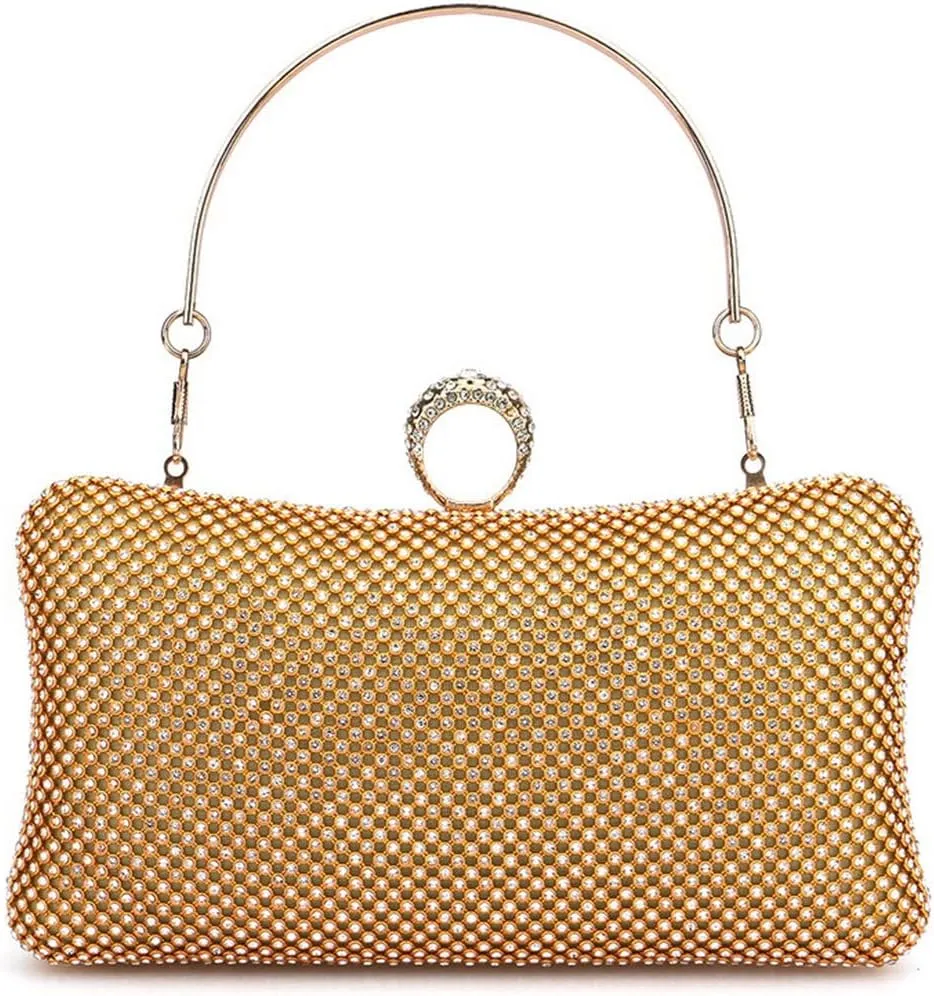 Rhinestones Clutch Purses for Women Pillow Clutch Purses Detachable Chain Handle Evening Purses and Clutches Party Gold