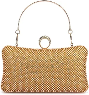 Rhinestones Clutch Purses for Women Pillow Clutch Purses Detachable Chain Handle Evening Purses and Clutches Party Gold