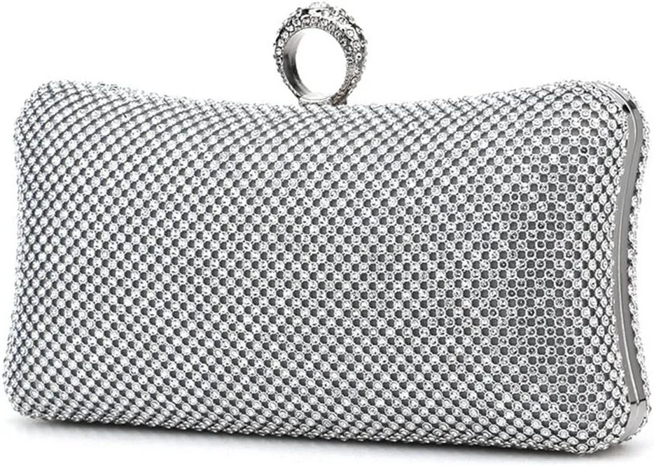 Rhinestones Clutch Purses for Women Pillow Clutch Purses Detachable Chain Handle Evening Purses and Clutches Party Silver