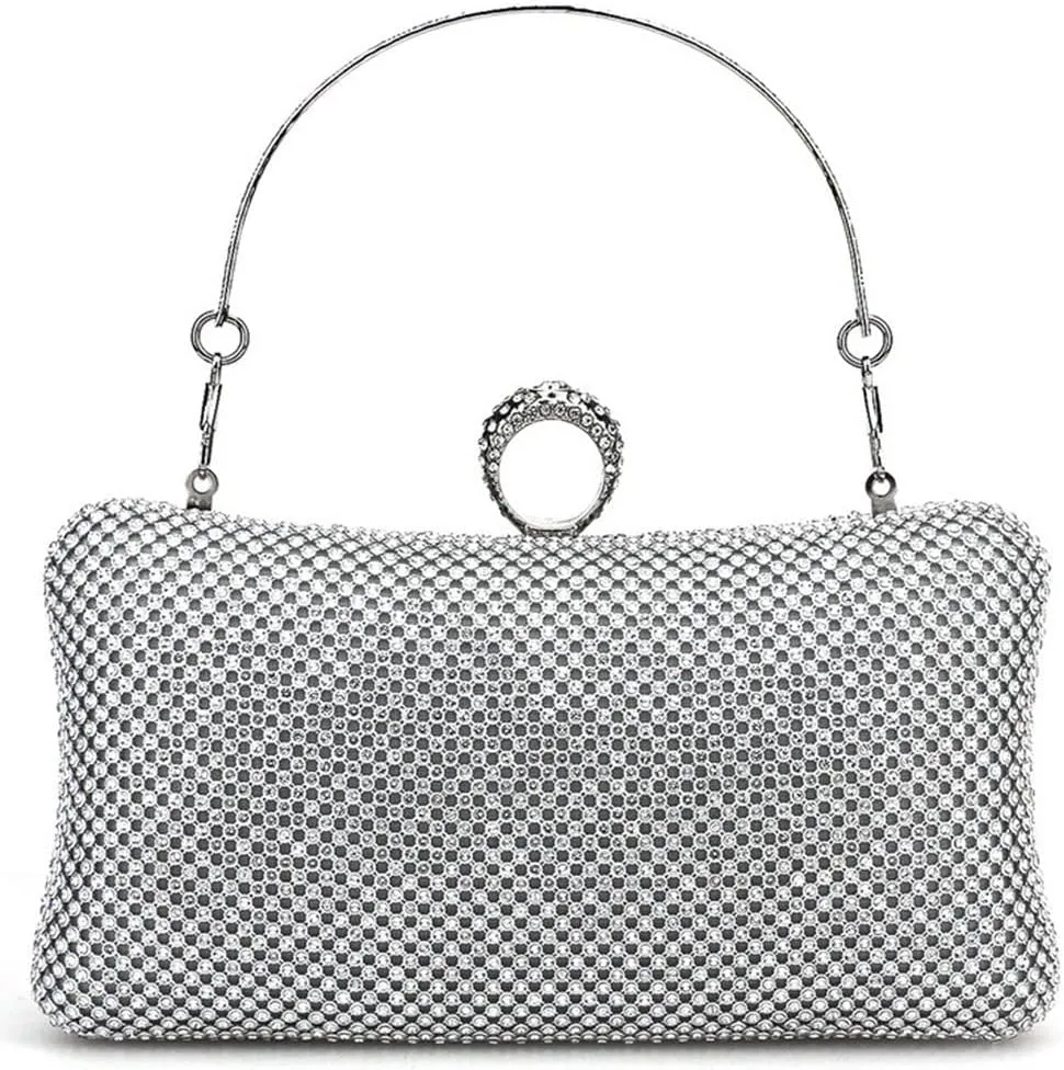 Rhinestones Clutch Purses for Women Pillow Clutch Purses Detachable Chain Handle Evening Purses and Clutches Party Silver