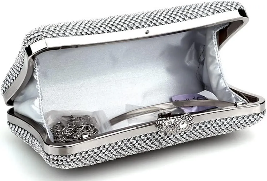 Rhinestones Clutch Purses for Women Pillow Clutch Purses Detachable Chain Handle Evening Purses and Clutches Party Silver