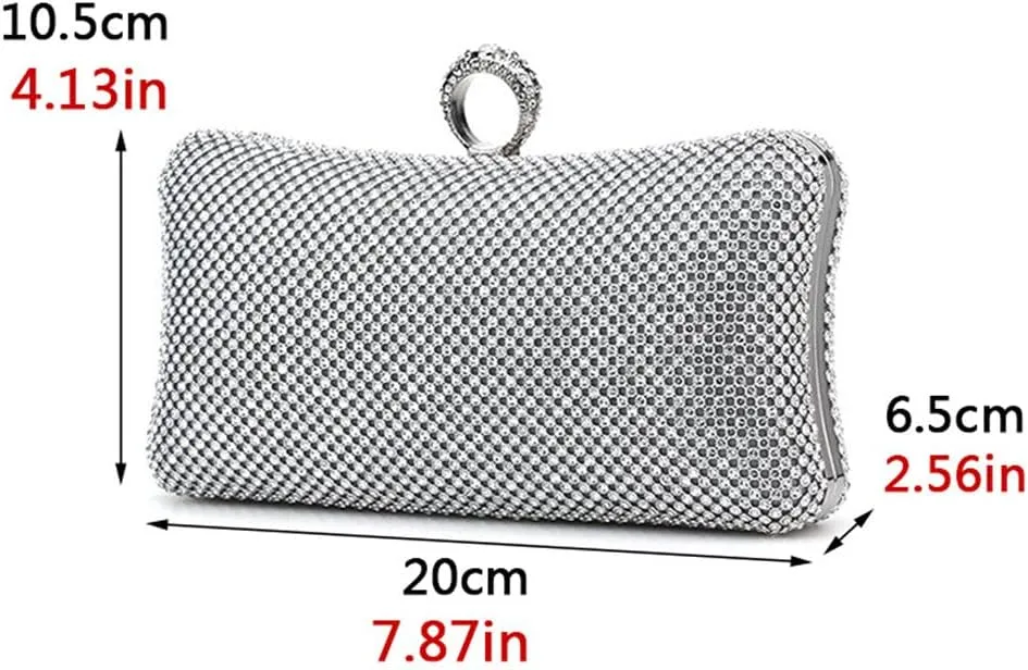 Rhinestones Clutch Purses for Women Pillow Clutch Purses Detachable Chain Handle Evening Purses and Clutches Party Silver