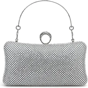 Rhinestones Clutch Purses for Women Pillow Clutch Purses Detachable Chain Handle Evening Purses and Clutches Party Silver