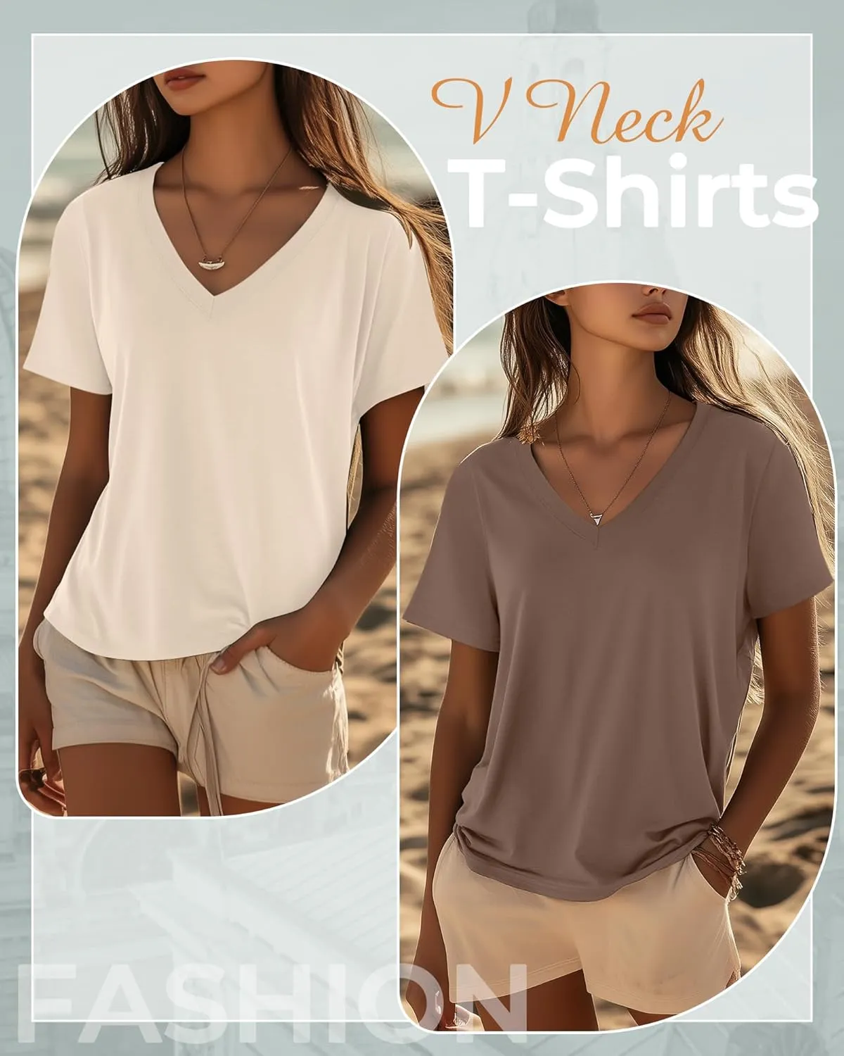 Riyiper 3 Pack Women's T-Shirts V Neck Summer Trendy Short Sleeve Casual Tops Spring Loose Fit Basic Straight Hem Tees