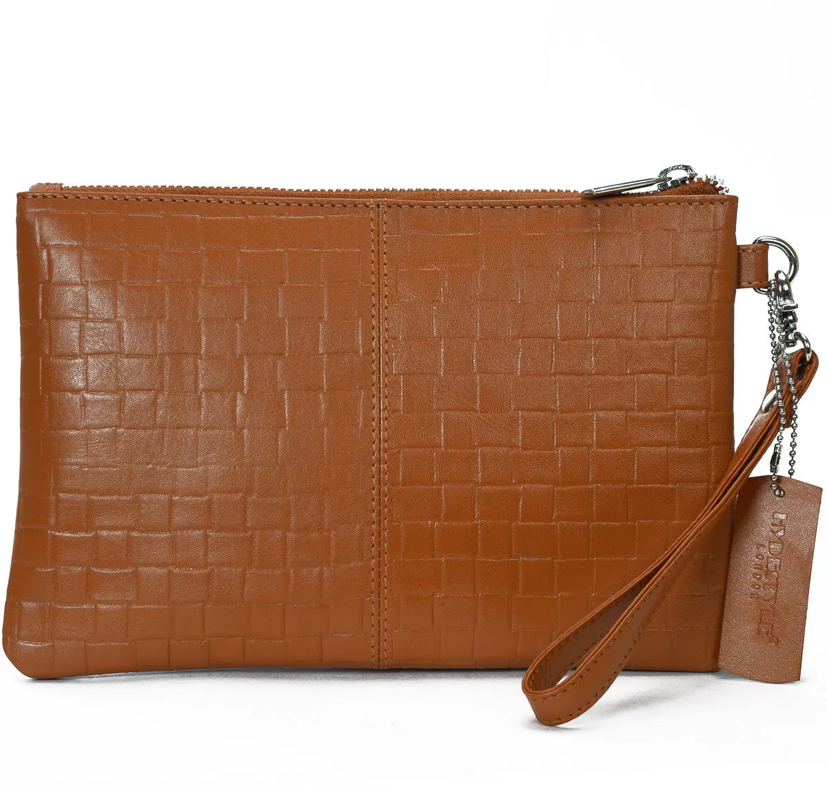 Secure RFID embossed leather ladies wristlet clutch with card case #LB66 Rust