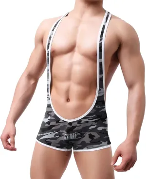 Sexy Mens Undershirts Bodysuits Camo Jumpsuits Wrestling Singlet One-Piece Leotard Overalls Sexy Gay Teddies Underwear