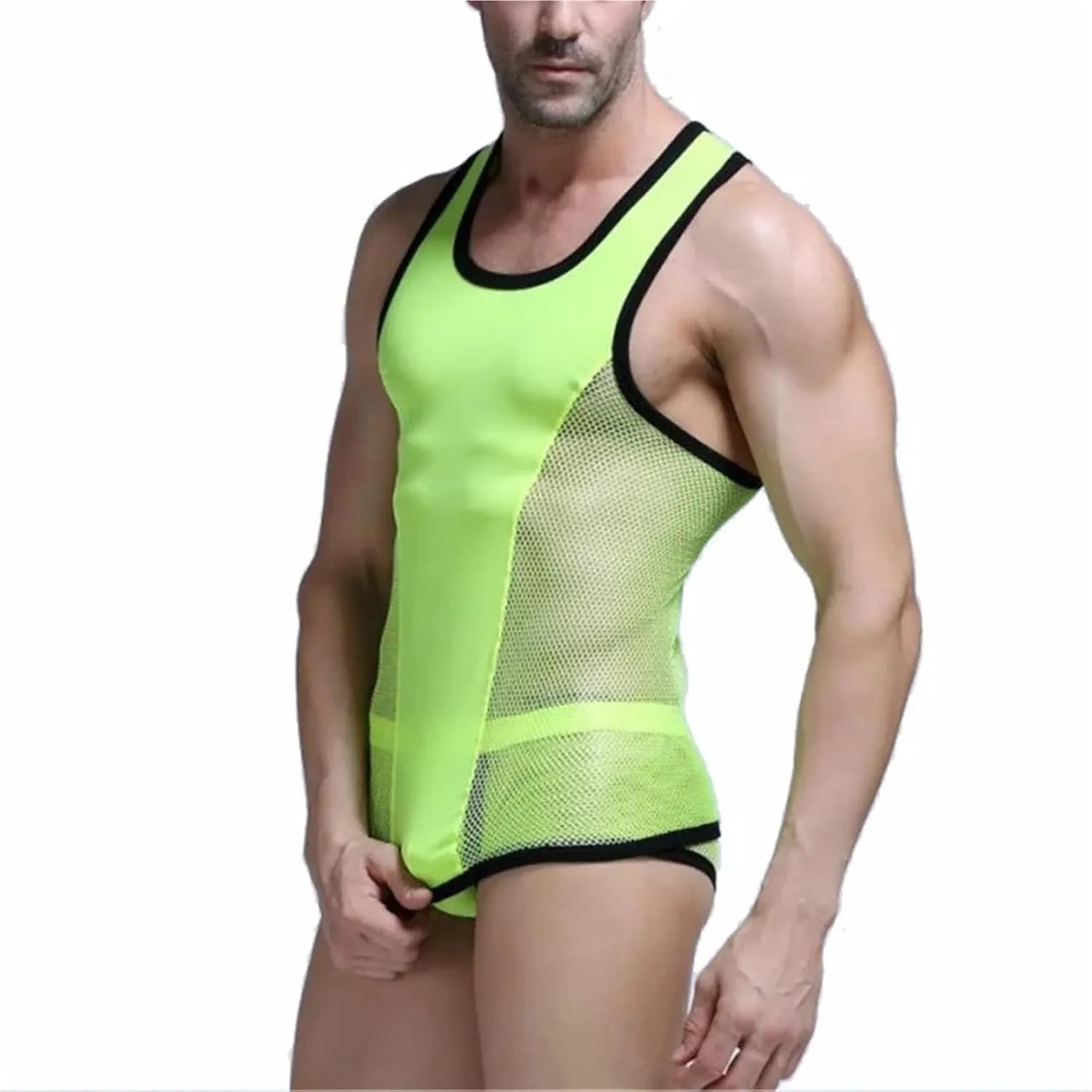 Sexy Mens Undershirts See Through Tank Tops Fitness Sleeveless Mesh Shirts Vests Boxer Shorts Underwear Or Men Clothes Set