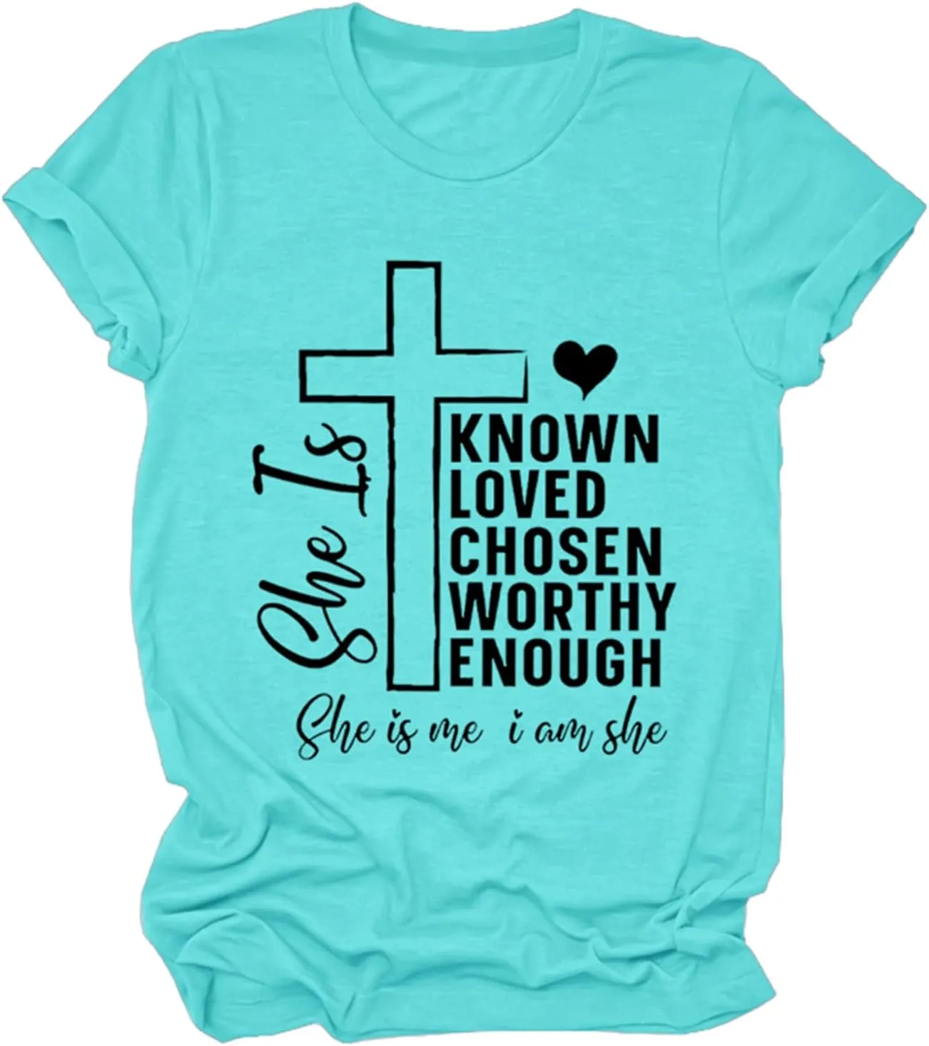 She is Me I Am She Shirts for Women Christian T-Shirt Crew Neck Cross Graphic Tees Short Sleeve Summer Tops