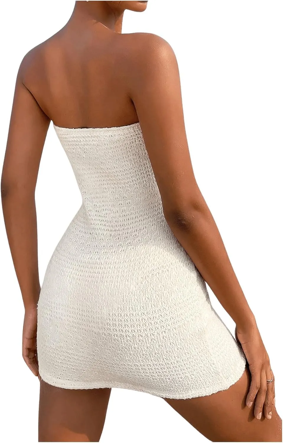 SHENHE Women's Strapless Tie Front Cut Out Backless Tube Dress Bodycon Mini Dress