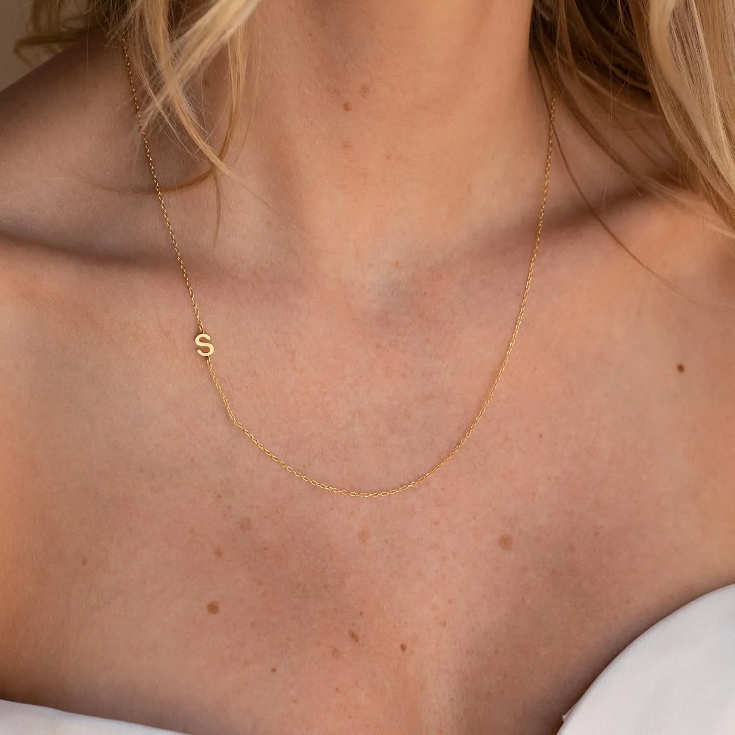 Sideways Initial Necklaces for Women, 14k Gold Plated Initial Necklace Dainty Gold Letter Necklace Simple Gold Choker Necklaces Cute Name Necklaces for Women Trendy Gold Jewelry Gifts