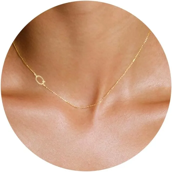 Sideways Initial Necklaces for Women, 14k Gold Plated Initial Necklace Dainty Gold Letter Necklace Simple Gold Choker Necklaces Cute Name Necklaces for Women Trendy Gold Jewelry Gifts