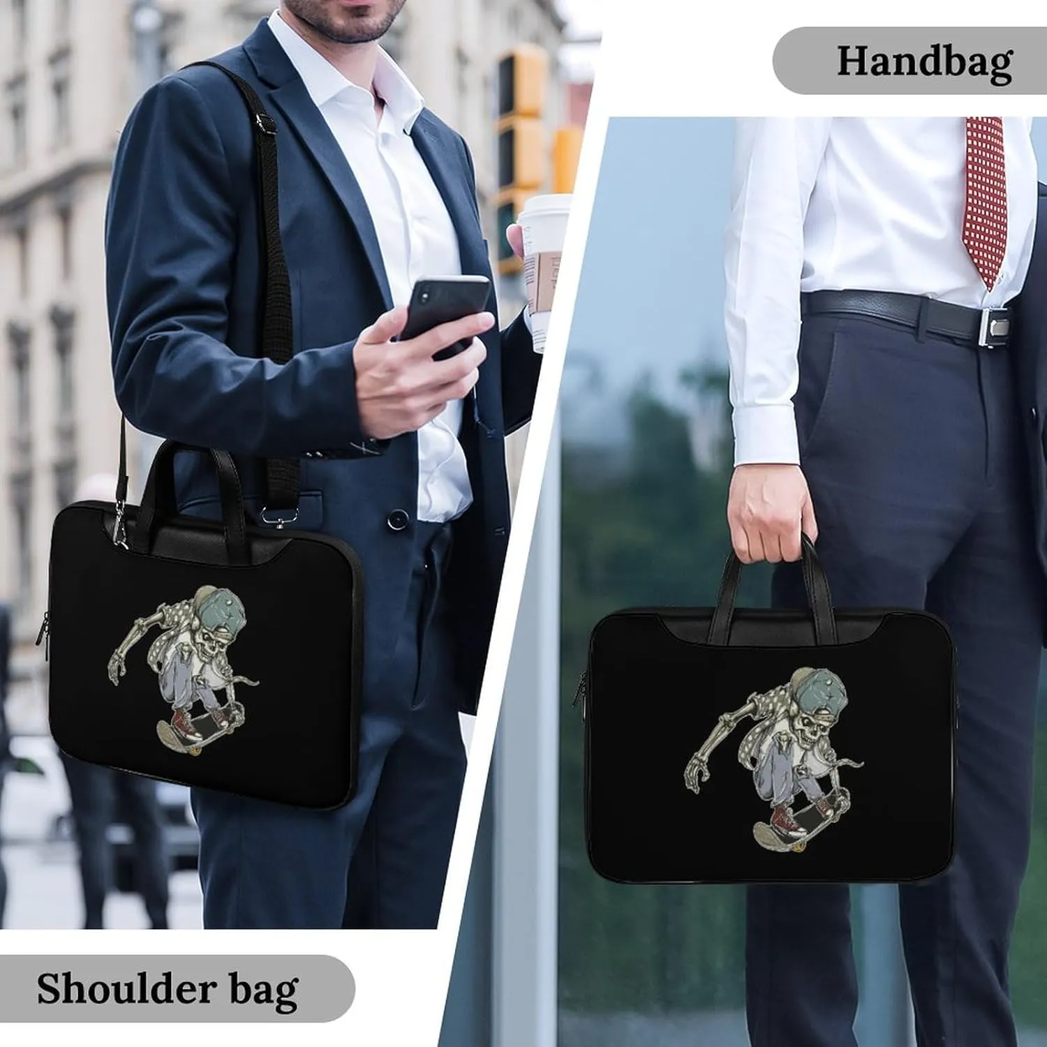 Skull Skateboard Leather Bag Laptop Case Slim Water Resistant Computer Bags with Handle Briefcase for Work