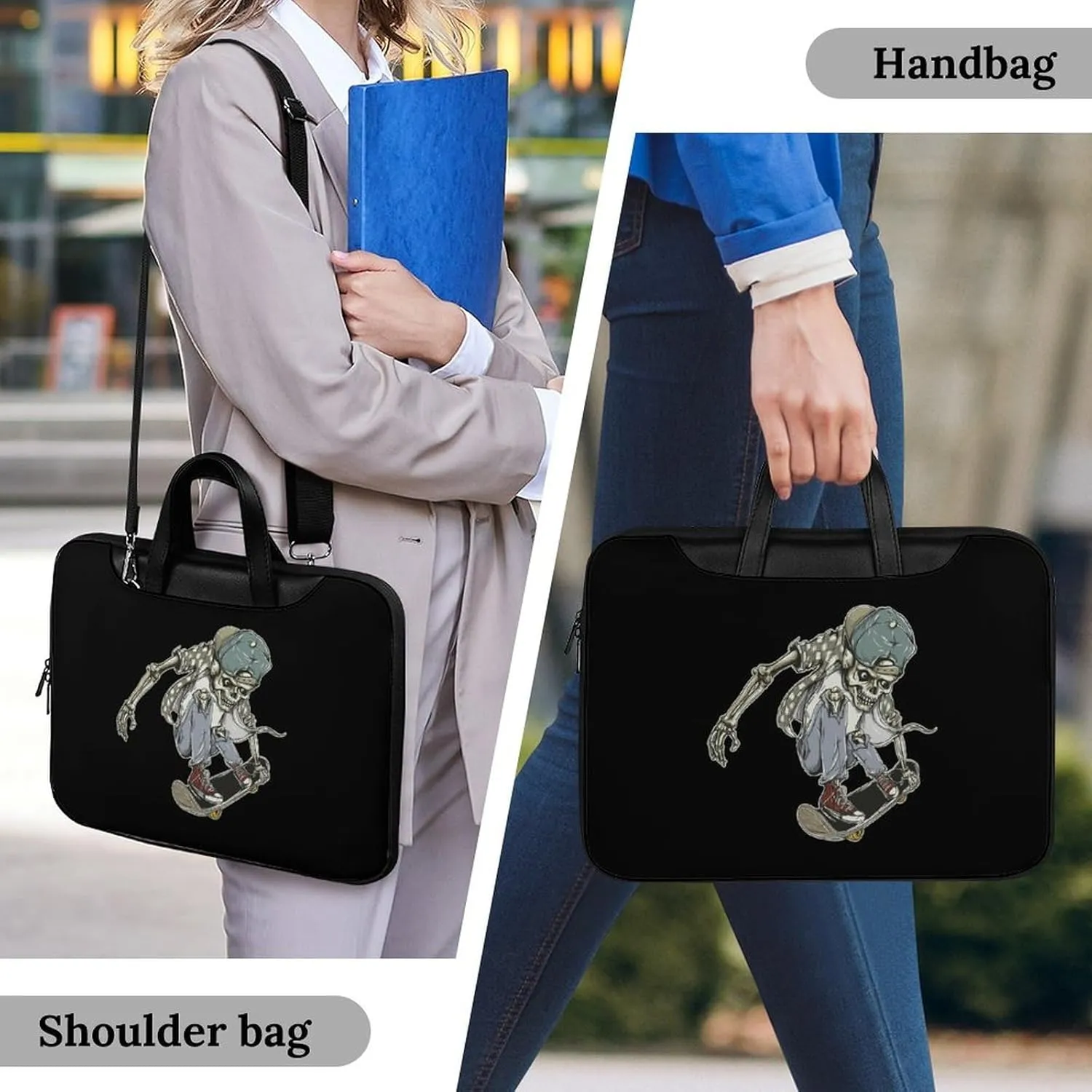 Skull Skateboard Leather Bag Laptop Case Slim Water Resistant Computer Bags with Handle Briefcase for Work