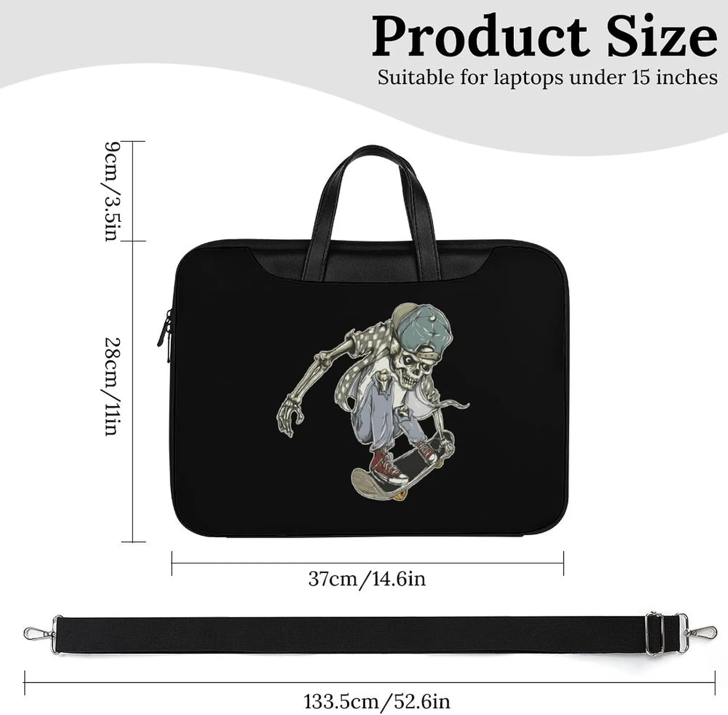 Skull Skateboard Leather Bag Laptop Case Slim Water Resistant Computer Bags with Handle Briefcase for Work