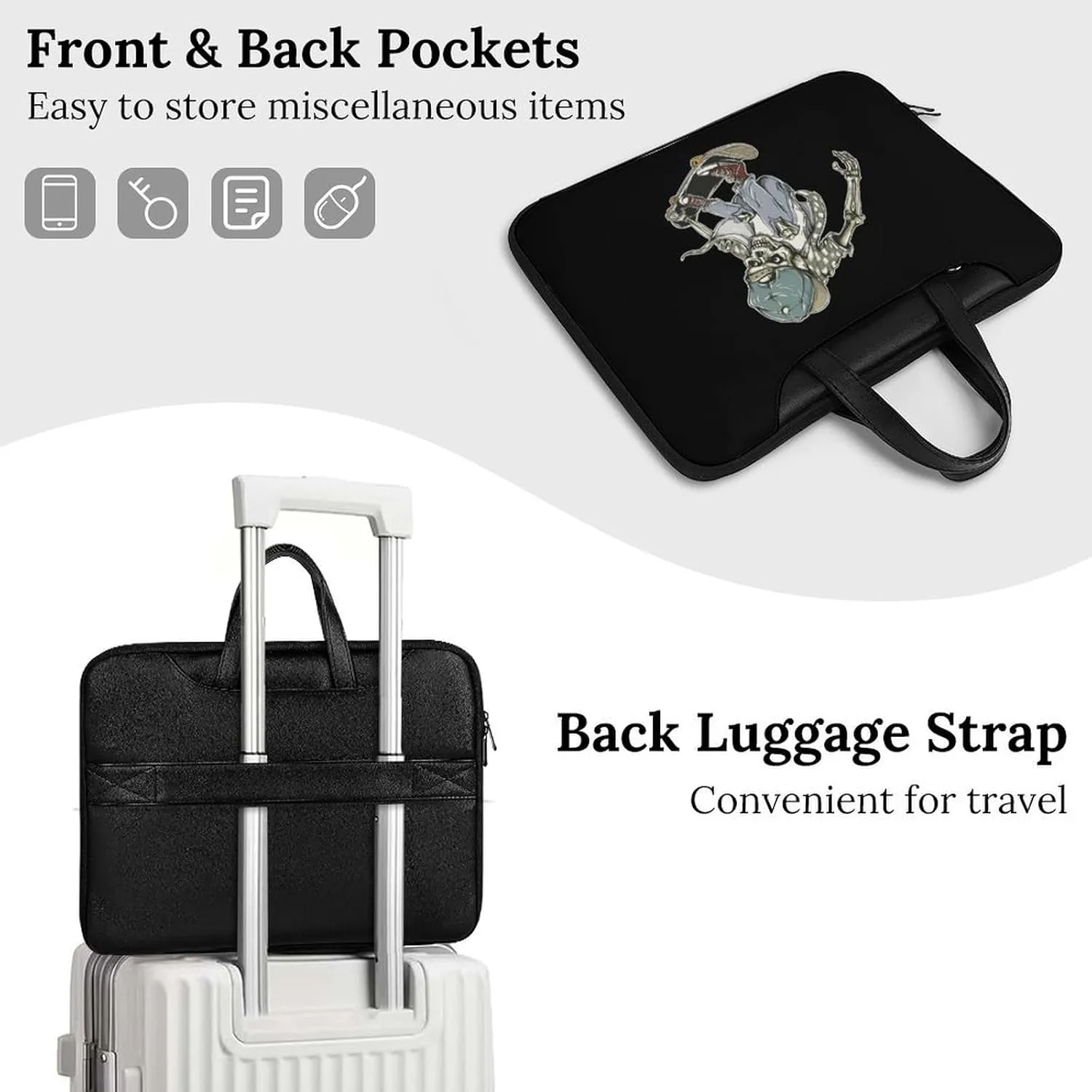 Skull Skateboard Leather Bag Laptop Case Slim Water Resistant Computer Bags with Handle Briefcase for Work
