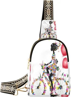 Small Sling Bag Waist Packs Leather Crossbody Packs Chest Bag African American Bicycle Women for Women Travel Belt Purse