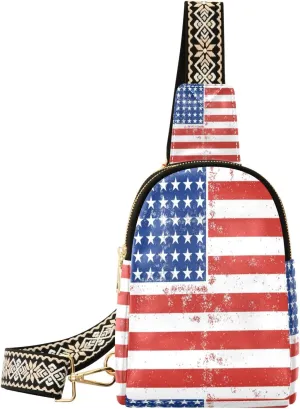 Small Sling Bag Waist Packs Leather Crossbody Packs Chest Bag American Flag for Women Travel Belt Purse