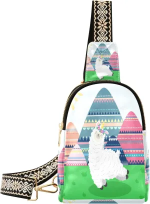 Small Sling Bag Waist Packs Leather Crossbody Packs Chest Bag Cartoon Llama for Women Travel Belt Purse