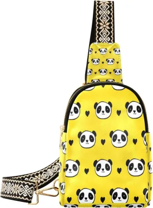 Small Sling Bag Waist Packs Leather Crossbody Packs Chest Bag Cartoon Pandas for Women Travel Belt Purse