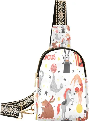 Small Sling Bag Waist Packs Leather Crossbody Packs Chest Bag Circus Animal for Women Travel Belt Purse