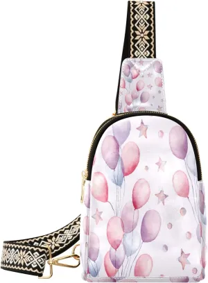 Small Sling Bag Waist Packs Leather Crossbody Packs Chest Bag Colorful Balloon for Women Travel Belt Purse