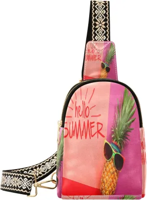 Small Sling Bag Waist Packs Leather Crossbody Packs Chest Bag Fruit Pinapple for Women Travel Belt Purse