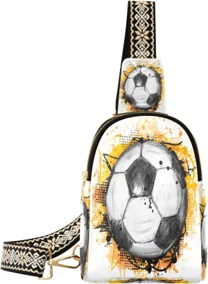 Small Sling Bag Waist Packs Leather Crossbody Packs Chest Bag Hand Drawn Soccer for Women Travel Belt Purse