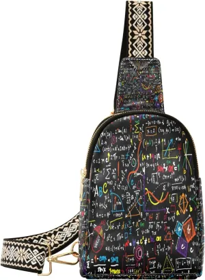 Small Sling Bag Waist Packs Leather Crossbody Packs Chest Bag Math Formula for Women Travel Belt Purse