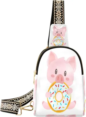 Small Sling Bag Waist Packs Leather Crossbody Packs Chest Bag Pig and Doughnut for Women Travel Belt Purse