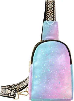 Small Sling Bag Waist Packs Leather Crossbody Packs Chest Bag Rainbow for Women Travel Belt Purse