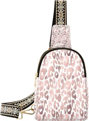 Small Sling Bag Waist Packs Leather Crossbody Packs Chest Bag Rose Gold Leopard for Women Travel Belt Purse