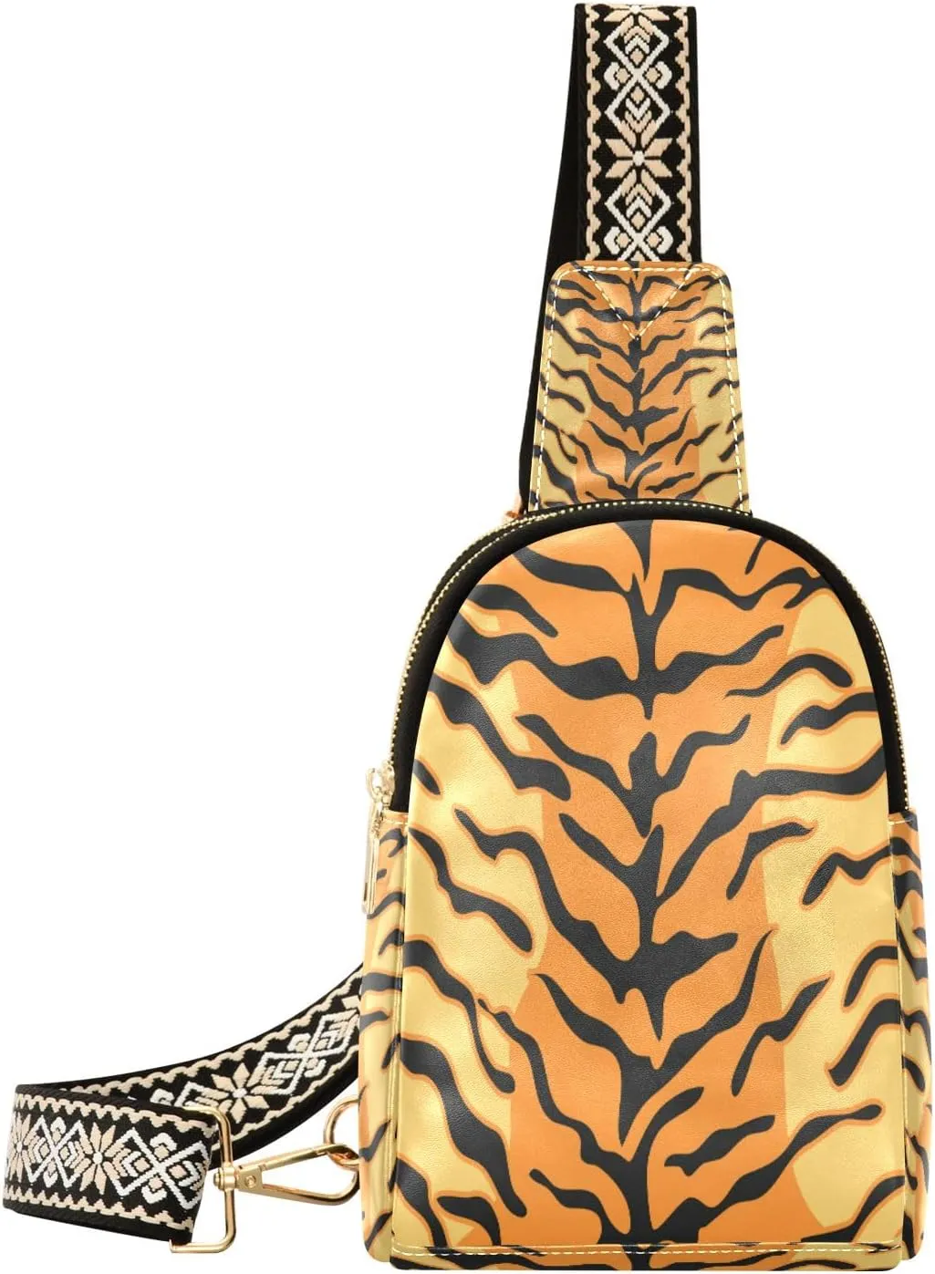 Small Sling Bag Waist Packs Leather Crossbody Packs Chest Bag Tiger Stripes for Women Travel Belt Purse