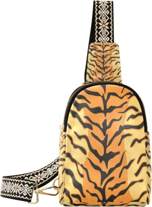 Small Sling Bag Waist Packs Leather Crossbody Packs Chest Bag Tiger Stripes for Women Travel Belt Purse