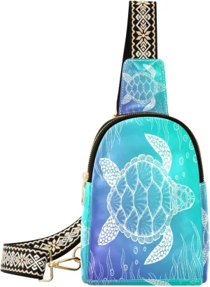 Small Sling Bag Waist Packs Leather Crossbody Packs Chest Bag Turtle Coral Hand Drawn for Women Travel Belt Purse