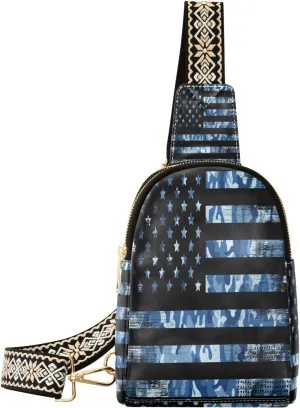 Small Sling Bag Waist Packs Leather Crossbody Packs Chest Bag Usa American Flag Navy Camouflage for Women Travel Belt Purse
