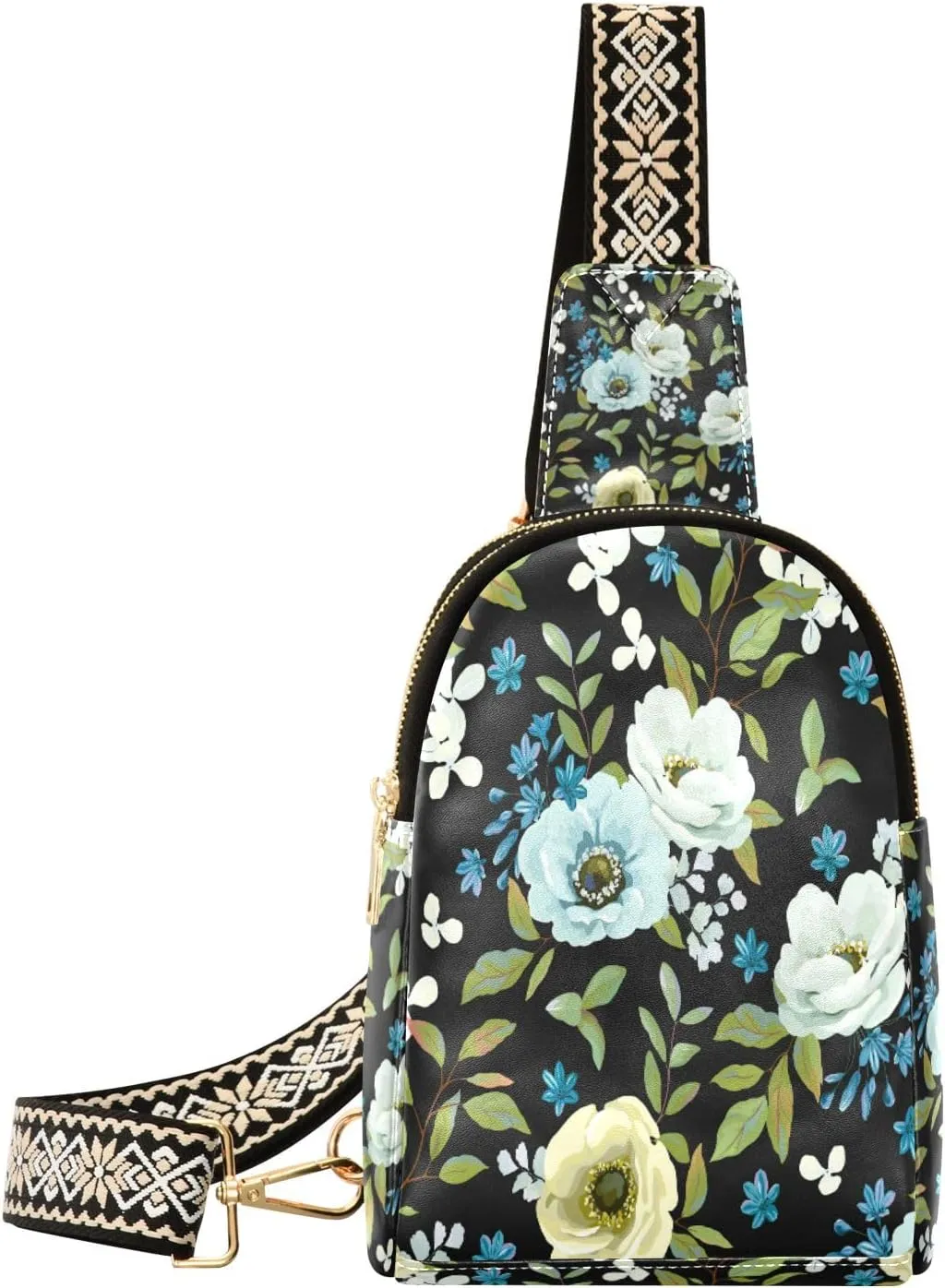 Small Sling Bag Waist Packs Leather Crossbody Packs Chest Bag Watercolor Flower for Women Travel Belt Purse