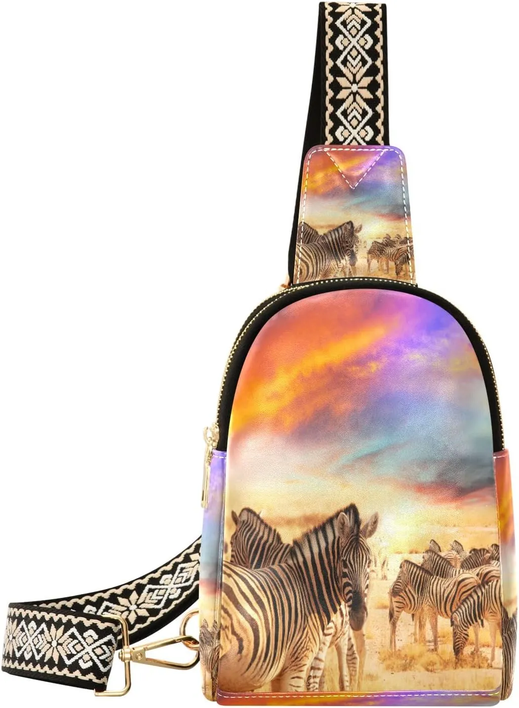 Small Sling Bag Waist Packs Leather Crossbody Packs Chest Bag Wilderness Zebra for Women Travel Belt Purse