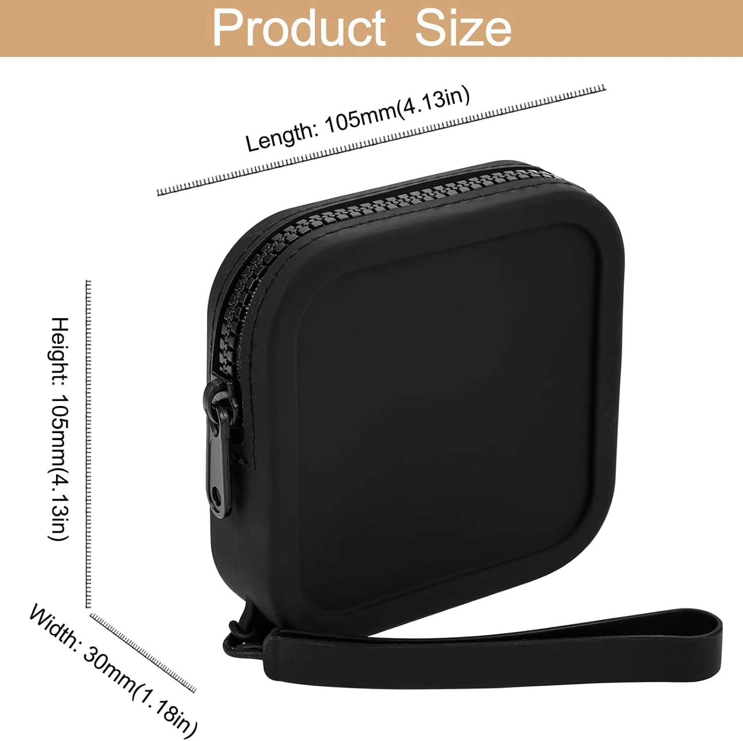 Small Square Portable Silicone Makeup Bag for Women Girls, Small Travel Lovely Waterproof Toiletry Cosmetic Bag, Zipper Closure Organizer Makeup Case with Handle (Black)