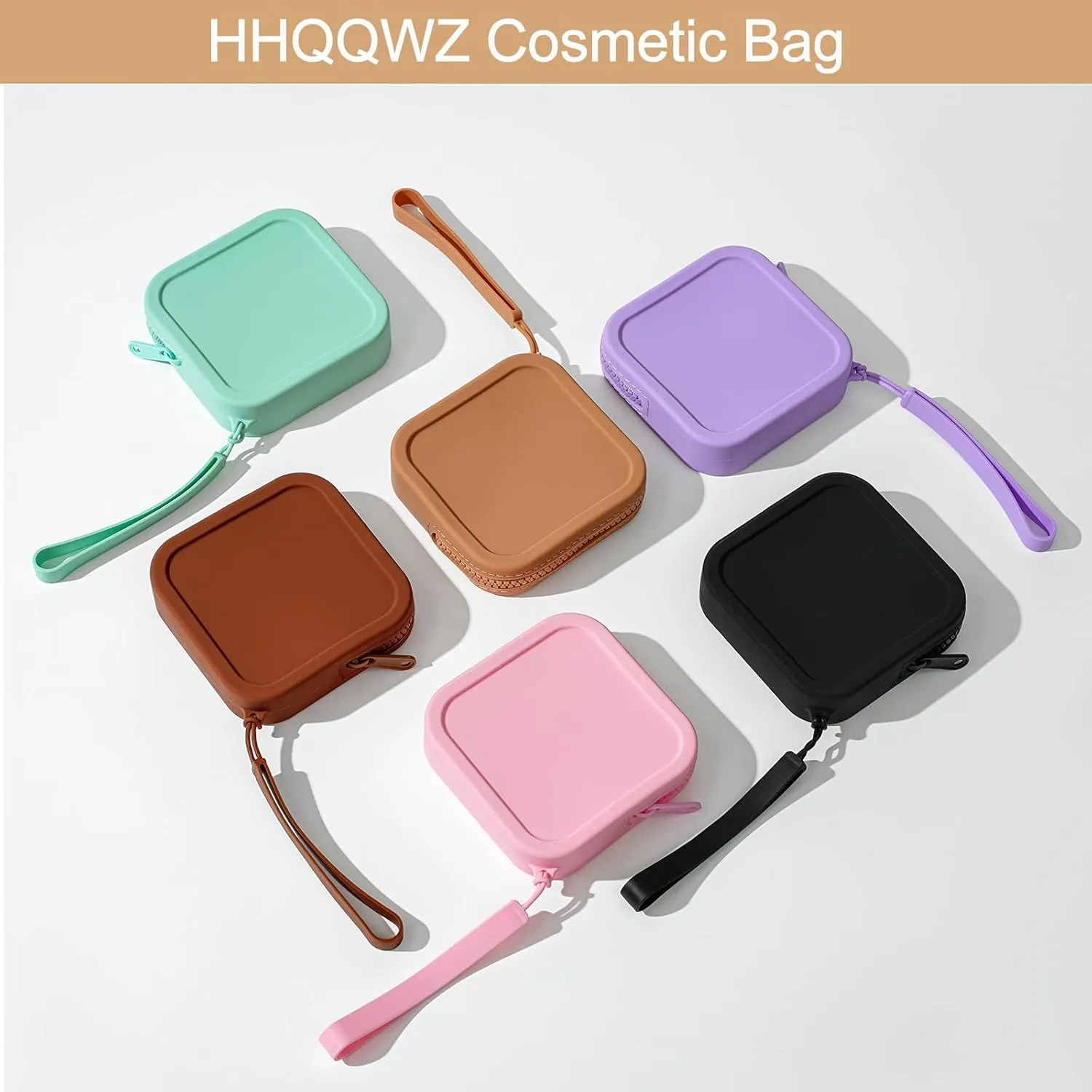 Small Square Portable Silicone Makeup Bag for Women Girls, Small Travel Lovely Waterproof Toiletry Cosmetic Bag, Zipper Closure Organizer Makeup Case with Handle (Black)