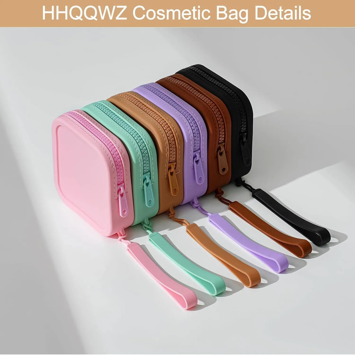 Small Square Portable Silicone Makeup Bag for Women Girls, Small Travel Lovely Waterproof Toiletry Cosmetic Bag, Zipper Closure Organizer Makeup Case with Handle (Black)