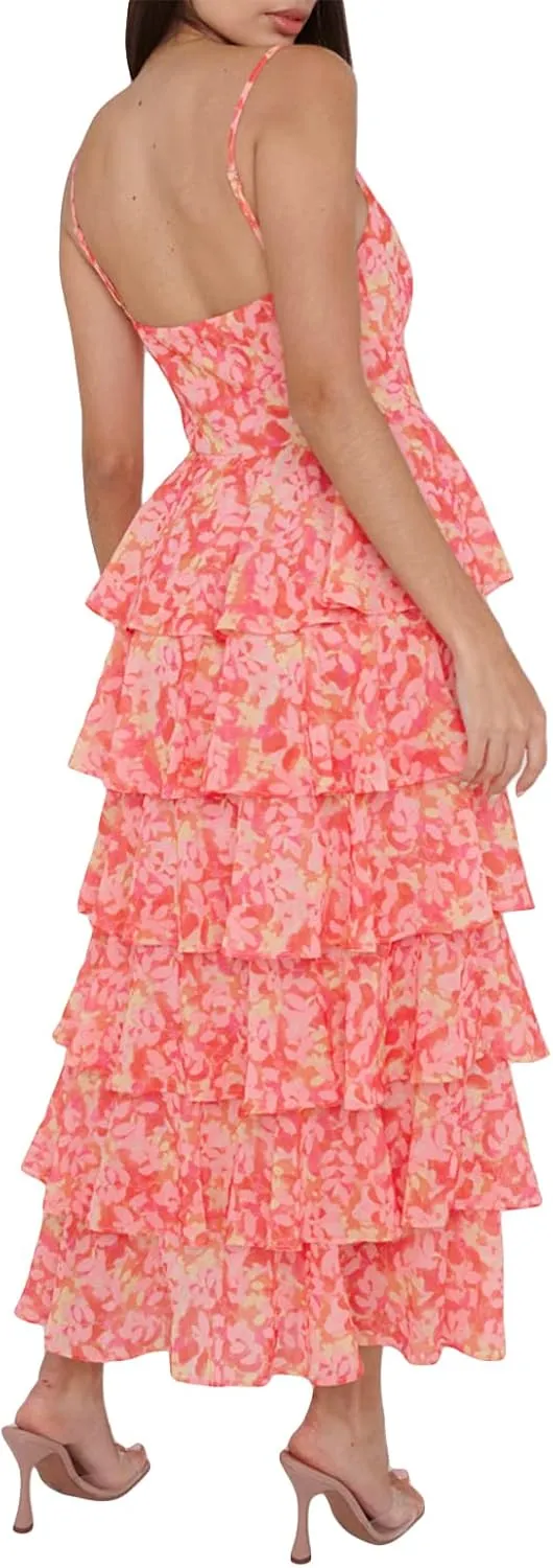 SOLILOQUY Women 2023 Summer Maxi Dresses Floral Print Y2k Tank Cami Dress Trendy Boho Beach Satin Long Sundress