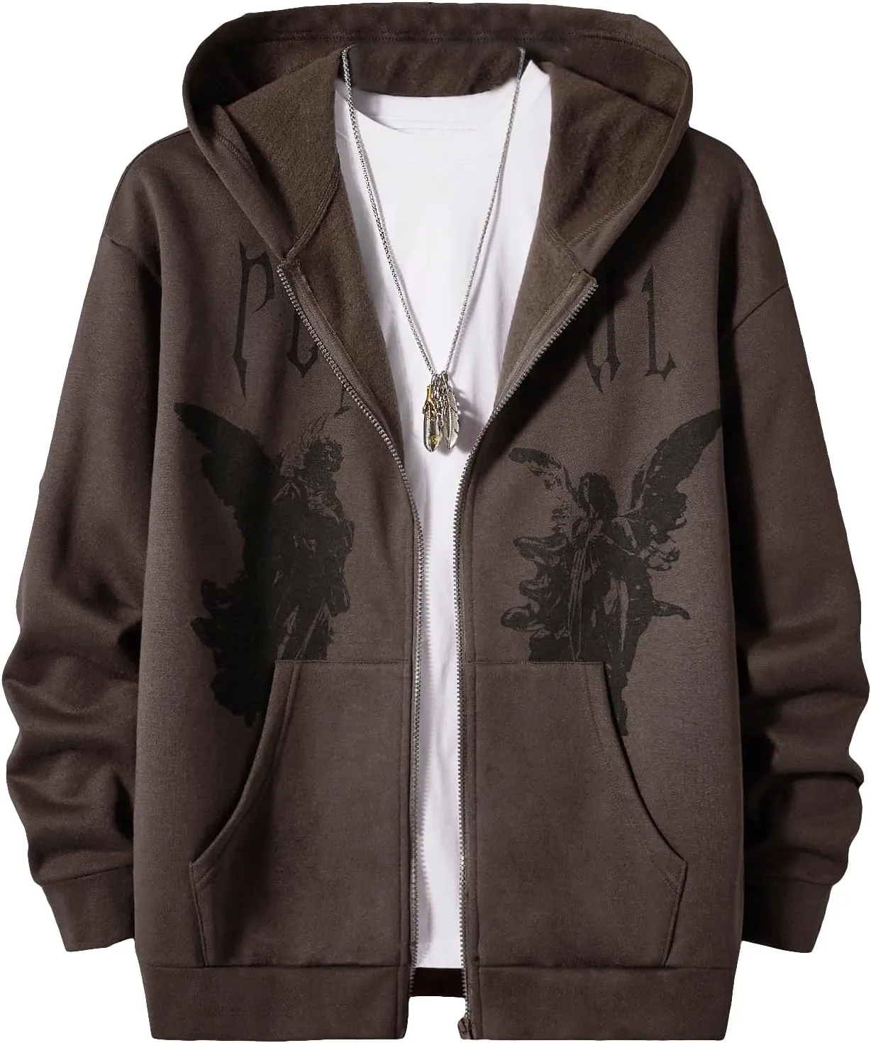 SOLY HUX Men's Graphic Zip Up Hoodies Streetwear Jacket Letter Print Long Sleeve Sweatshirt with Pocket