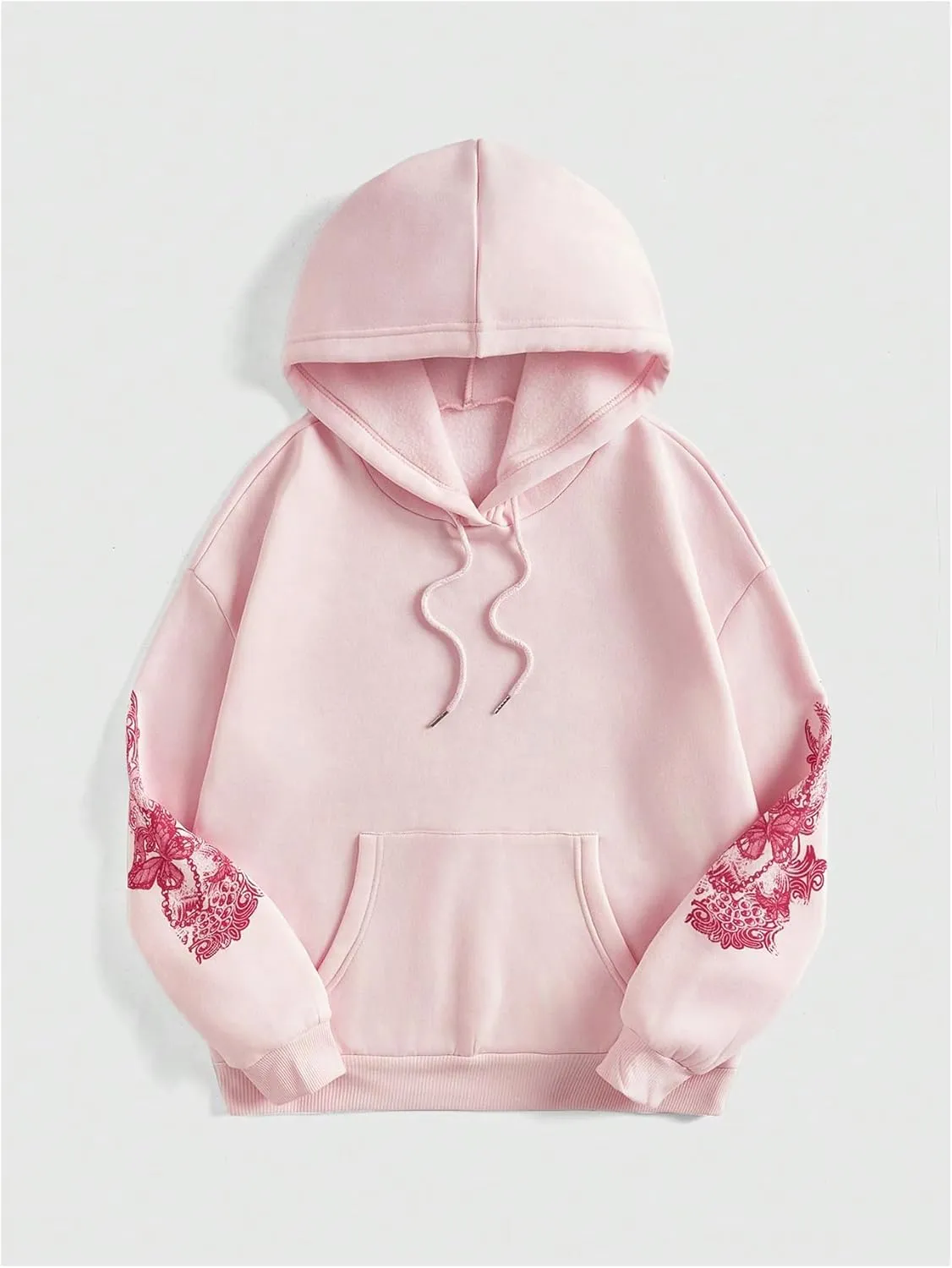 SOLY HUX Women's Graphic Hoodies Butterfly Print Long Sleeve Drawstring Pocket Sweatshirt Pullover Tops