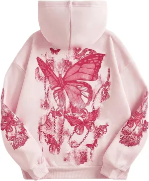 SOLY HUX Women's Graphic Hoodies Butterfly Print Long Sleeve Drawstring Pocket Sweatshirt Pullover Tops
