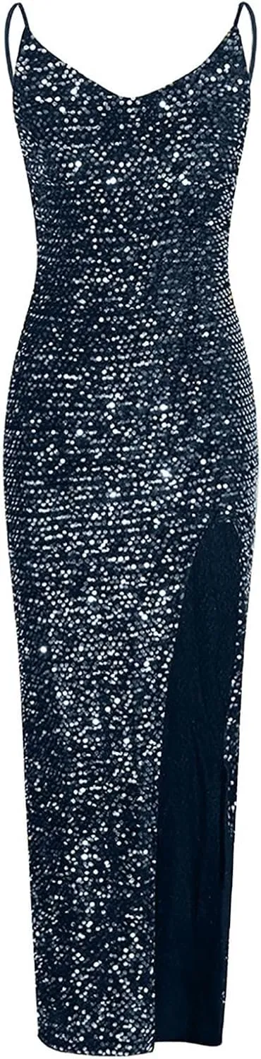 Spaghetti Straps Sequin Prom Dresses Long Mermaid Glitter Backless Evening Party Gowns Slit Wedding Guests Dresses