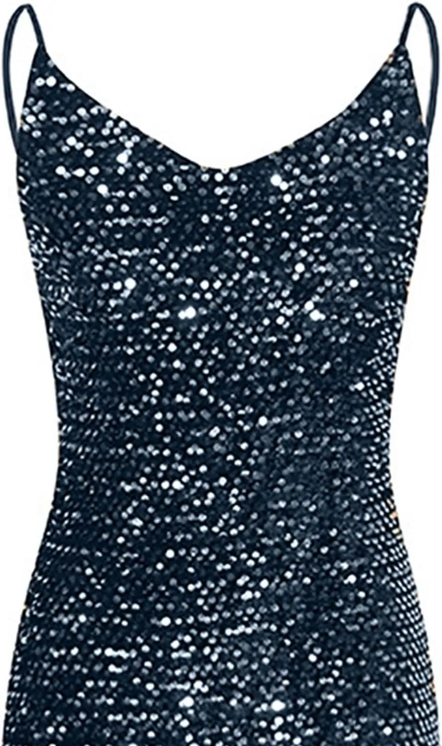 Spaghetti Straps Sequin Prom Dresses Long Mermaid Glitter Backless Evening Party Gowns Slit Wedding Guests Dresses