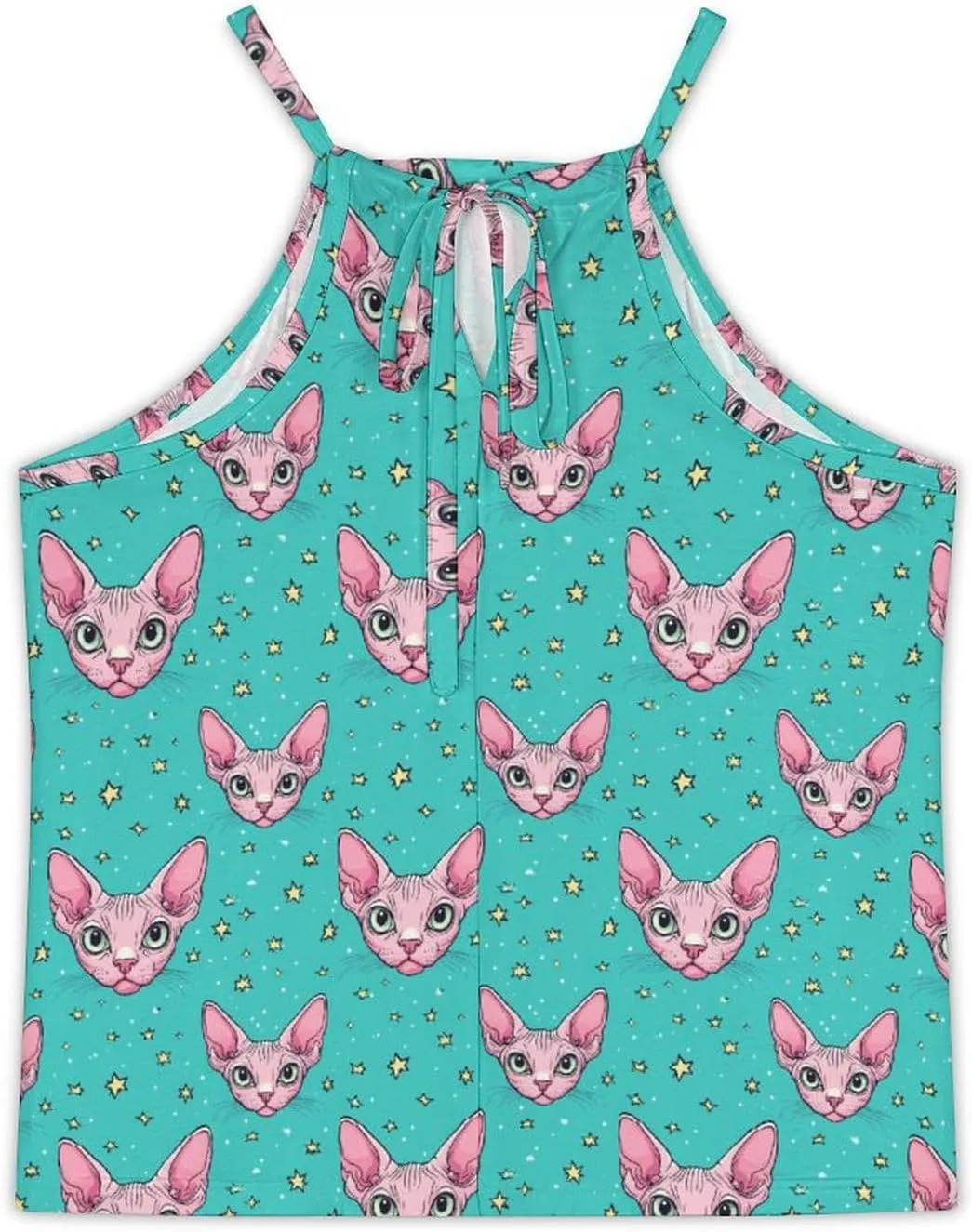 Sphynx Cat Face And Stars Women's Tank Top Sleeveless Spaghetti Straps Tie Back Print T-shirt Tops